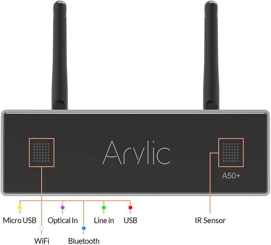 Arylic Up2stream A50+ WiFi &Bluetooth Amplifier with Airplay and Subwoofer Output, TPA3116 Stereo System, HiFi Multiroom/Multi-Zone Synchronized Audio, Wireless Stereo Amplifier