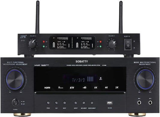 Stereo Receivers, 5.1 Channel Audio Amplifier with Bluetooth,8K Ultra HD, Optical/Coaxial USB, Subwoofer Output & Wireless Mics, Home Theater Amplifier System, for Theater Speakers