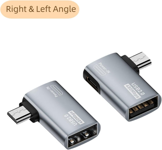 Powered Left & Right Angle USB 2.0 Micro Male to USB Female Host OTG Adapter for Samsung, Firestick,PS Classic,SNES Mini,NES/SNES Classic,Chromecast and More Smartphone or Tablet (2 Pack)