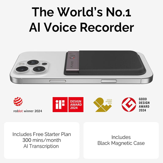 Plaud Note AI Voice Recorder Black with Black Case, App Control, Transcribe & Summarize with AI Technology, Support 112 Languages, 64GB Memory, Audio Recorder for Lectures, Meetings, Calls