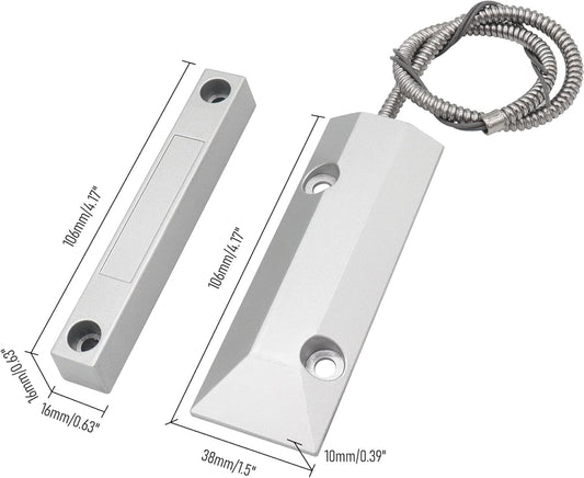 Magnetic Reed Switch Wired Surface Mount Normally Open/Closed NC/NO Contact Sensor Alarm Magnetic Door Switch with 3 Wires, Zinc Alloy Sliver, OC-55