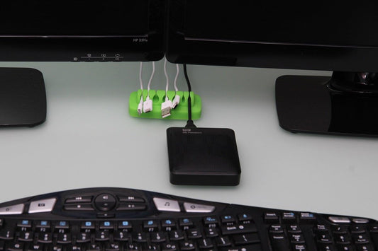 Heaviest Cable Organizer on The Market! Compact and Weighted Desktop Cord Holder and Cable Organizer, Eco-Friendly Silicone, No Bad Smell, Bundled with 4 Reusable Cable Ties! (Green)