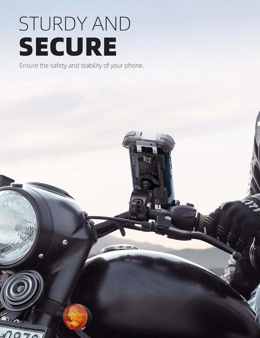 Lamicall Motorcycle Phone Mount, Bike Phone Holder - Upgrade Quick Install Handlebar Clip for Bicycle Scooter, Cell Phone Clamp for iPhone 15 14 13, Galaxy and More 4.7-6.8" Phone, Transparent Gray