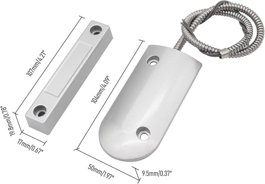 Magnetic Reed Switch Wired Surface Mount Normally Open NO Contact Sensor Alarm Magnetic Door Switch with 2 Wires, Zinc Alloy Sliver, OC-60B