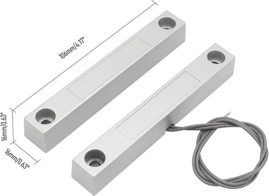 Magnetic Reed Switch Wired Surface Mount Normally Open/Closed NC/NO Contact Sensor Alarm Magnetic Door Switch with 3 Wires, Zinc Alloy Sliver, MC-58
