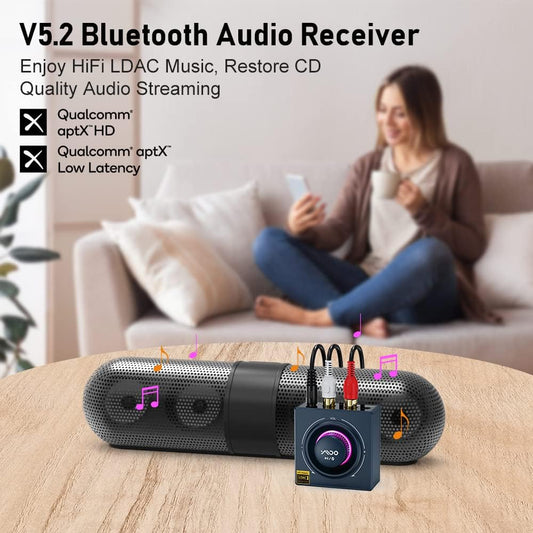 YMOO B06T3+ LDAC Bluetooth 5.2 Receiver for Home Stereo, Aptx SBC AAC Bluetooth Audio Adapter,30ms Low Latency, RCA 3.5mm Jack Aux HiFi for Speaker/Older Stereo/Amplifier from Phone/Tablet/Laptop