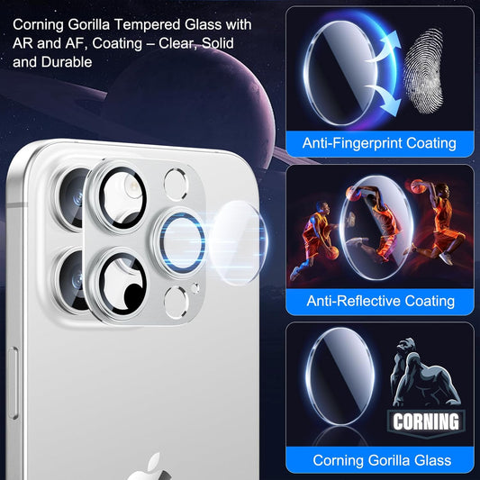 Esanik Upgrade 2 Pack for iPhone 16 Pro/iPhone 16 Pro Max Camera Lens Protector, Aluminum Alloy Metal matte Case Tempered Glass Camera Screen Cover, Scratch Resistant Case Friendly (White Titanium)