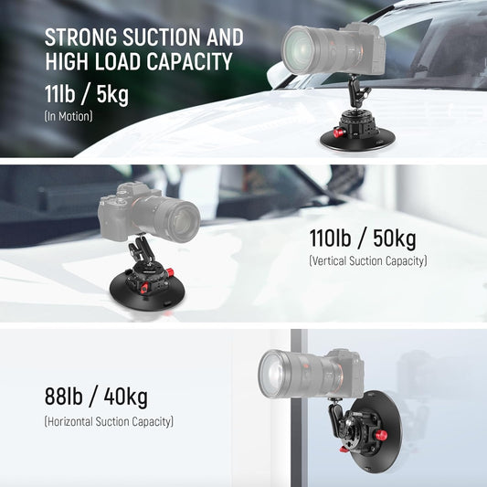 NEEWER 6" Suction Cup Camera Mount Compatible with GoPro, Metal Car Windshield Dash Ball Head Magic Arm with Action Cam Adapter Cleaning Cloth for DSLR Phone Holder, for POV Video Recording, CA013