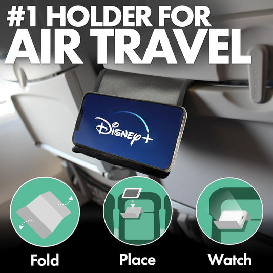Folden Airplane Phone Holder, Foldable Cell Phone Stand Desk – Flexible Tablet Phone Holder for Bed, Desk, Office, Treadmill – Mobile Stand Phone Accessories, Plane Travel Essentials (Vegan Leather)