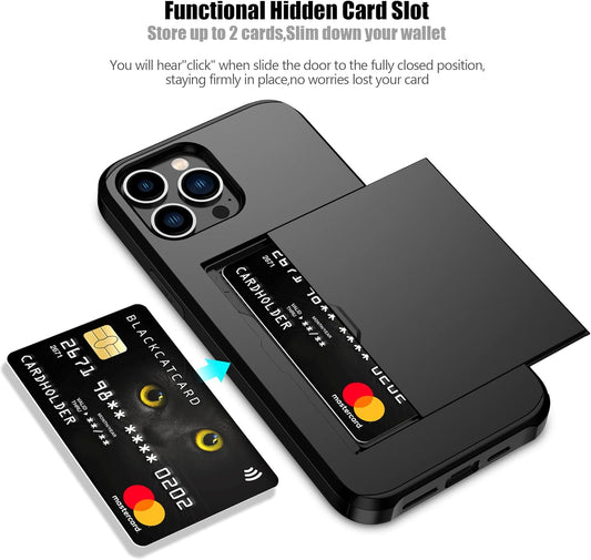 Nvollnoe for iPhone 12 Pro Max Case with Card Holder Heavy Duty Protective Dual Layer Shockproof Hidden Card Slot Slim Wallet Case for iPhone 12 Pro Max for Men&Women(Black)