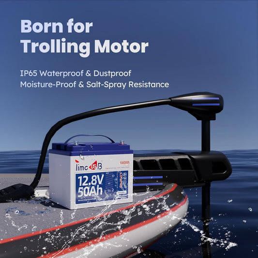12V 50Ah Trolling Motor LiFePO4 Lithium Battery with Low-Temp Protection, 15000 Deep Cycle, Max. 60A Current at 30mins, 12V Battery for 20~70lb Boat Motor, Fish Finder, Instrument Panel etc.