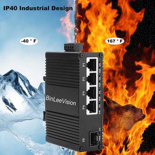 Industrial Mini Gigabit Ethernet Switch 4-Port RJ45 10/100/1000BASE-T+1-Port SFP Slot,Unmanaged Network Switch,Network Hub,Dinrail Mount or Wall-Mount,Plug & Play,Fanless (4 RJ45+1 SFP)