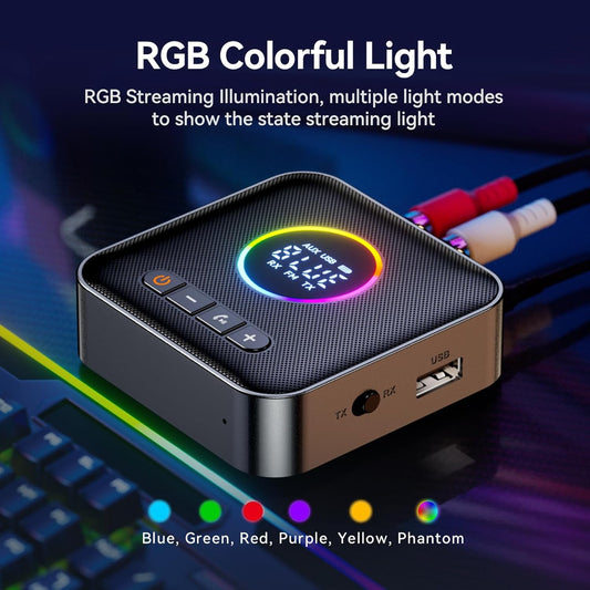 Bluetooth 5.4 Transmitter Receiver 3-in-1 Bluetooth Adapter HiFi Audio Receiver FM Transmitter with LED Display 3.5mm AUX RCA USB for TV/Car/PC/Home Stereo/Speakers