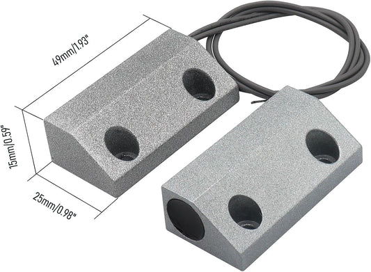 Magnetic Reed Switch Wired Surface Mount Normally Closed NC Contact Sensor Alarm Magnetic Door Switch with 2 Wires, Zinc Alloy Sliver, MC-56