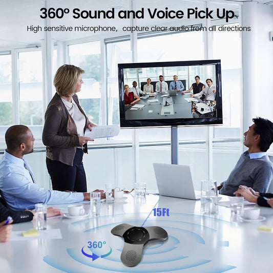 Conference Speaker with Microphone 360°Voice Pickup USB-C Speakerphone Home Office Compatible Skype/Teams/Zoom Noise Cancelling Omnidirectional Meeting Room Bluetooth Speaker with Mic for 10 People