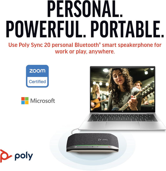 Poly Sync 20 USB-C Personal Portable Smart Speakerphone (Plantronics) – Noise/Echo Reduction -Works w/Teams, Zoom, PC, Mac, Mobile – Amazon Exclusive