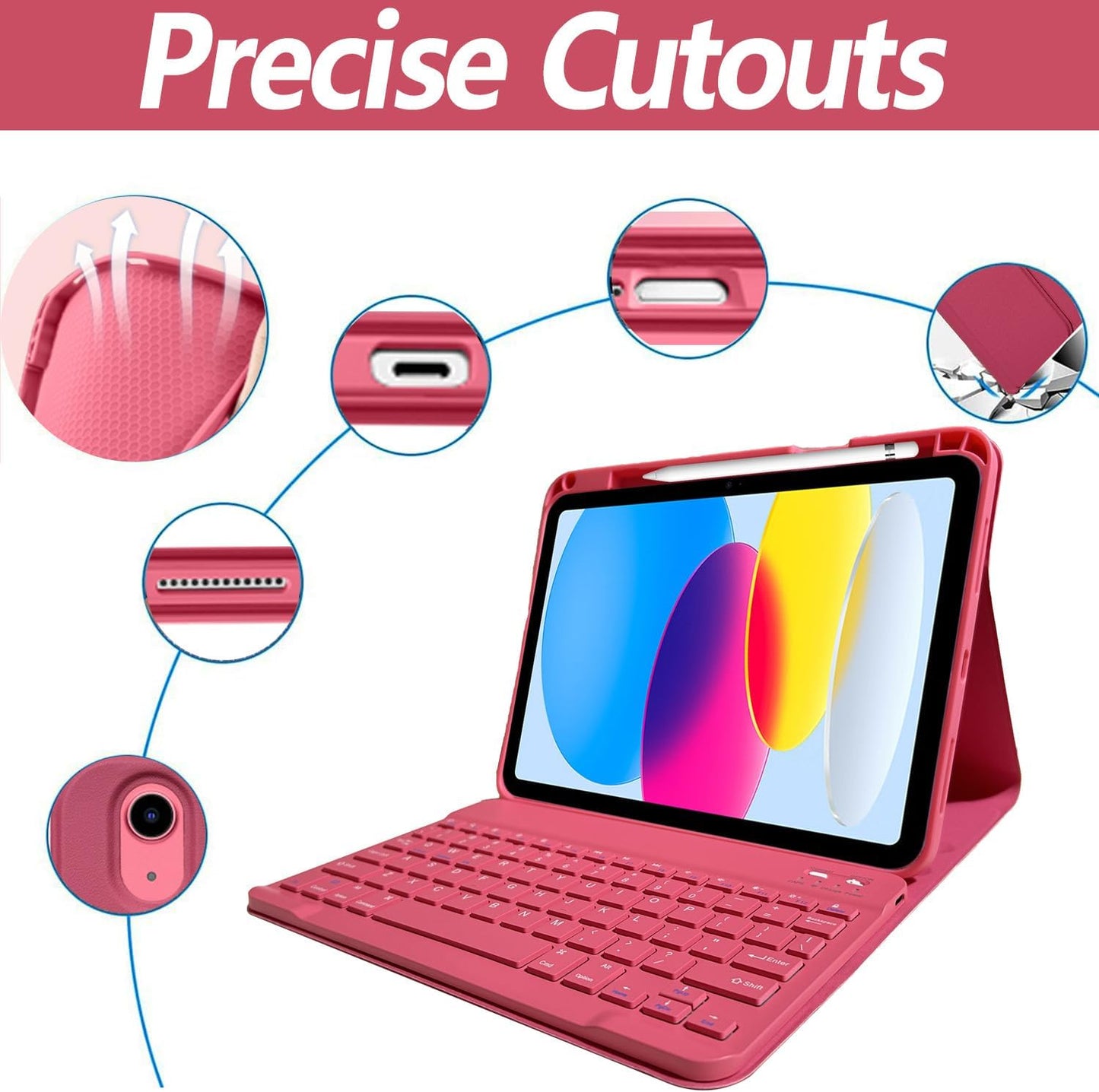 Keyboard Case for iPad 11th 10th Generation - iPad 10th Generation Case with Detachable Wireless Keyboard - Smart Folio Cover with Pencil Holder for 11-inch A16 2025 10.9-inch 2022, Red