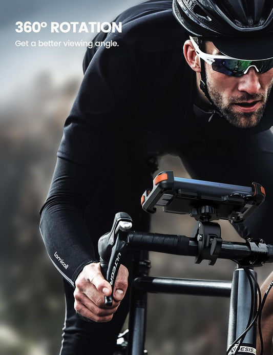 Lamicall Motorcycle Phone Mount, Bike Phone Holder - Upgrade Quick Install Handlebar Clip for Bicycle Scooter, Cell Phone Clamp for iPhone 15 14 13 Pro Max, Galaxy S23 and More 4.7-6.8" Phone, Orange