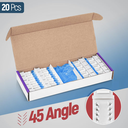 Everest 45° Angled RJ45 Cat5e Keystone Jacks 20-Pack in White - Slim Profile Female RJ45 Connectors - Cat 5e Keystone Jack - Compatible with 45° Angled Speed Termination Tool - 45Term (B0BL3GS7ZY)