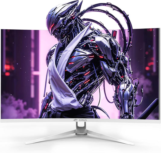 CRUA 32" Curved Gaming Monitor, 144Hz/160Hz 4K UHD(3840 * 2160P) 1500R VA Screen, Supports AMD Freesync, 120% sRGB, Built-in Speakers, RGB Lighting, Wall Mountable Installs(HDMI 2.1/DP 1.4)-White