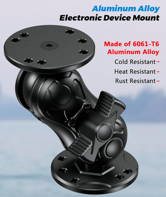 Aluminum Alloy Fish Finder Mount with 1.5" Ball AMPS Hole Round Plates, 3.5" Short Arm Marine Electronic Mount Tablet Holder for Garmin, Lowrance, Humminbird, Raymarine and More