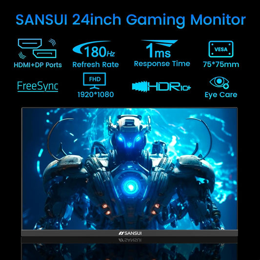 SANSUI 24 Inch Gaming Monitor 180Hz, DP 1.4 & HDMI 2.0 Ports High Refresh Rate Computer Monitor, Racing FPS RTS Modes, 1ms Response Time 110% sRGB (ES-G24F4, HDMI Cable Included)