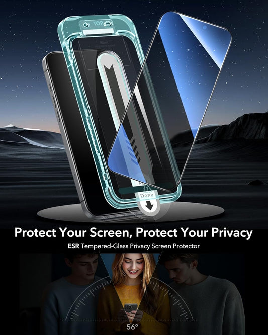 ESR 3 Pack for iPhone 15 Pro Max Privacy Screen Protector, Anti-spy Tempered-Glass Privacy Screen Protector with Flawless Fit Tray, Micro-curved Edges, Case Friendly