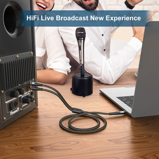 EMK 3.5mm to 2RCA Cable 24K Gold-Plated Nylon Braided RCA to Auxiliary Stereo Audio Headphone Male to Male 1/8 to RCA Cord for Tablet,Subwoofer,Home Theater,DVD Speaker,MP3/MP4,Player 3.3ft/1m