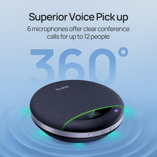 Yealink Bluetooth Speakerphone SP96 Support Daisy-Chain 26H Talk Time Teams Certified 65mm Conference Speaker and 6 Microphones Smart AI Noise-Canceling 5m Voice Pickup Radius 1.2m USB C/A 400g