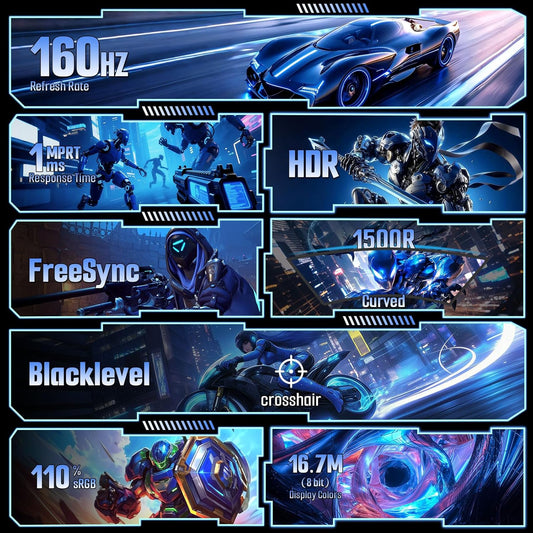 SANSUI Curved 24 Inch Gaming Monitor 160Hz FHD 1080P Computer Monitor,MPRT 1ms 1500R Fast VA Display, Freesync,HDR,3000:1 Contrast Ratio, HDMI2.0,DP1.4, VESA Compatiable(ES-G24C1L HDMI Cable Included)