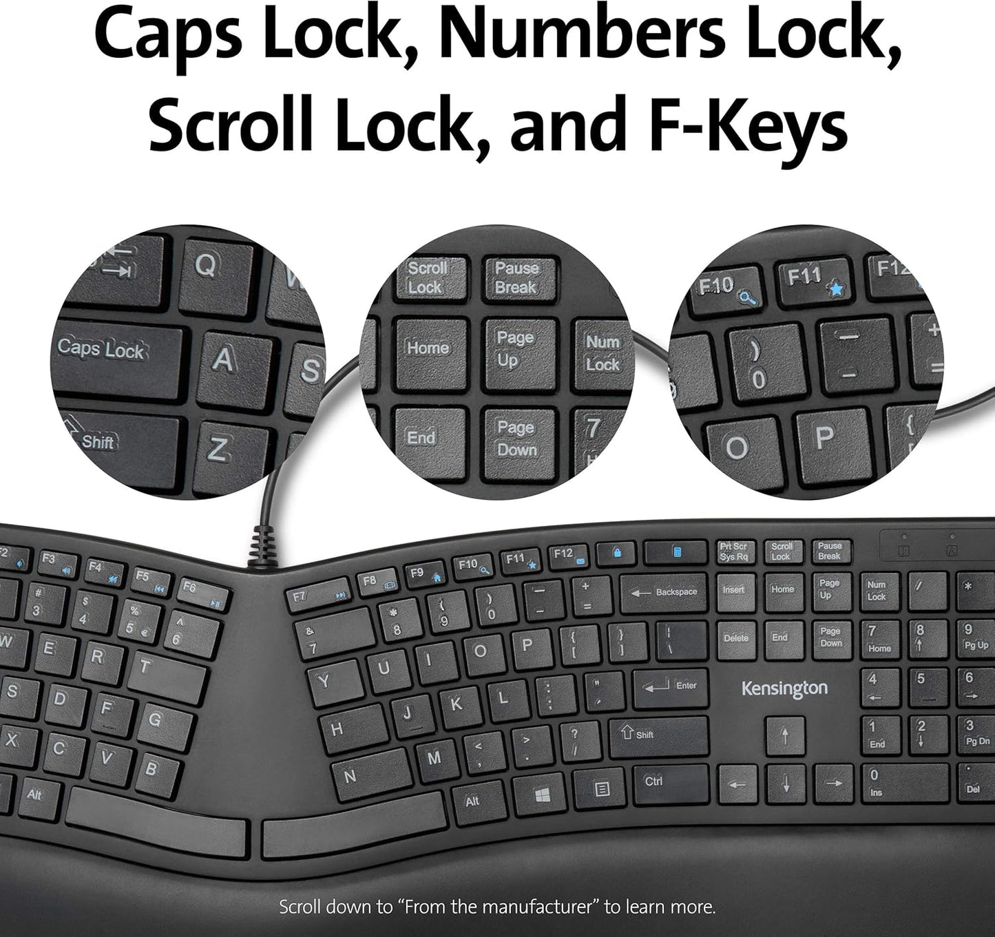 Kensington Pro Fit Ergonomic Wired Keyboard- Black (K75400US)