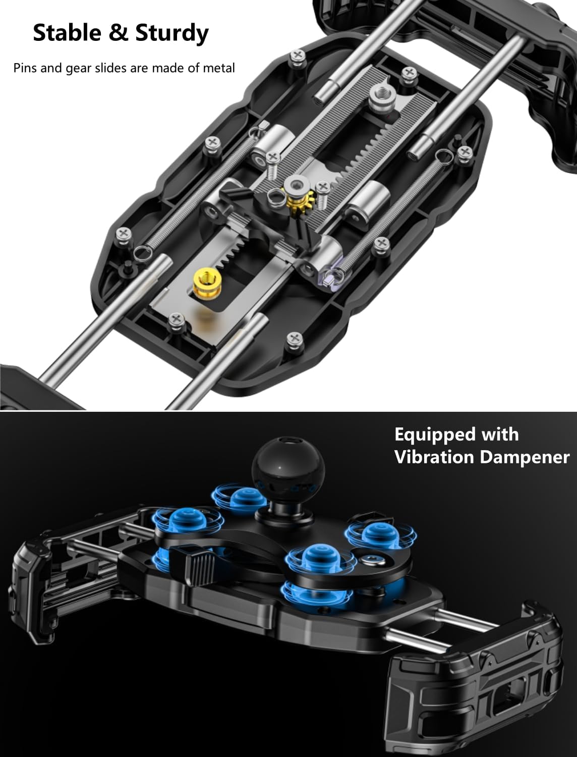 Kewig Motorcycle Phone Mount Holder with Vibration Dampener & Secure Lock, Anti-Shake Handlebar Cellphone Mount for Moto Bike Scooter ATV, Adjustable Phone Mount Fit 5.4-7.2'' Phone