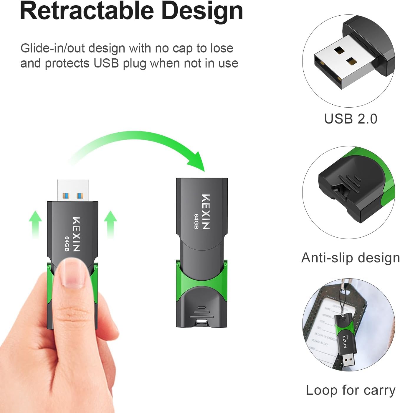 KEXIN Flash Drive 64GB Thumb Drive 5 Pack 64 GB USB Flash Drive USB 2.0 Memory Stick 64G Thumb Drives Jump Drive Data Storage (64GB, 5 Mixed Colors)