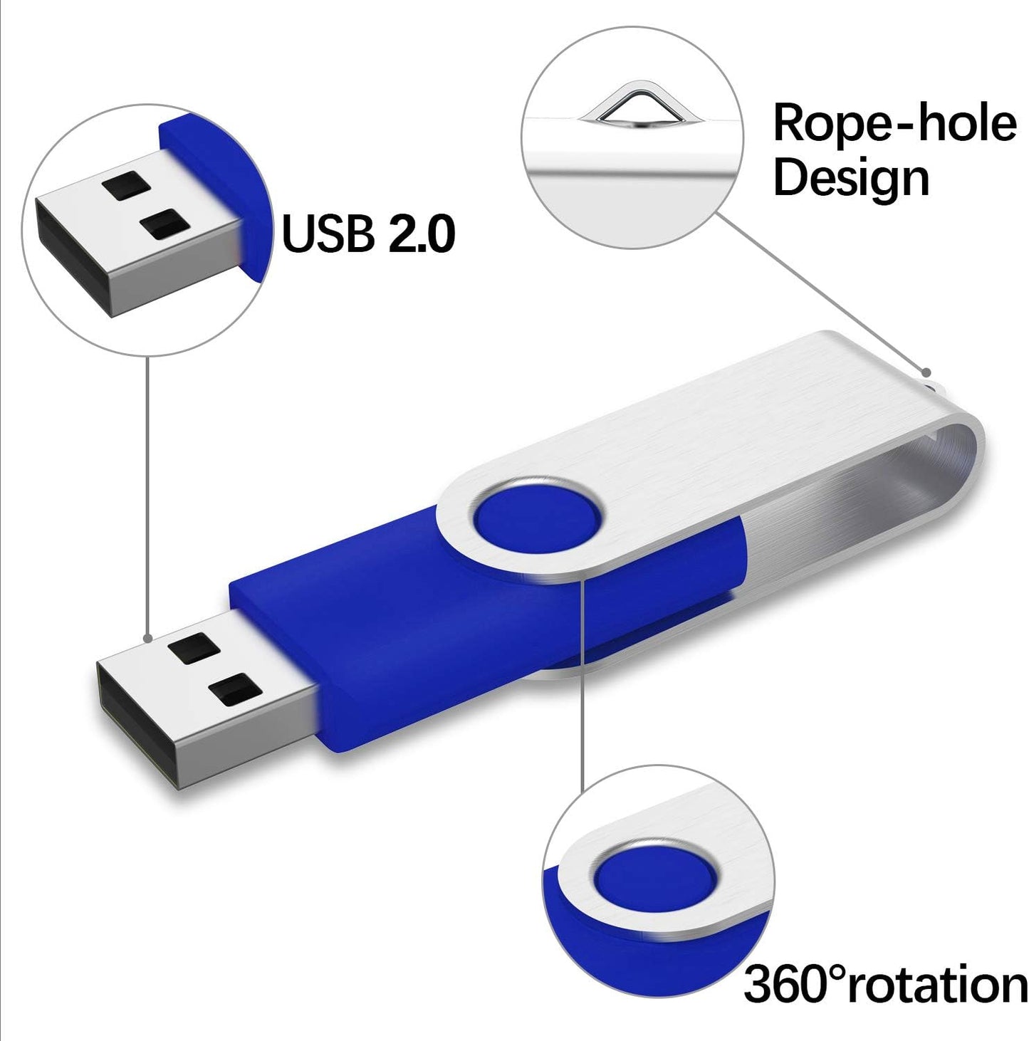 KEXIN Flash Drive 8GB 100 Pack USB Flash Drive 8 GB Thumb Drive USB Drive Bulk Jump Drive Swivel Pen Drive with LED Indicator 8G Blue