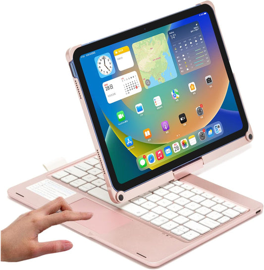 Keyboard Case for iPad 10.2 9th/8th/7th Gen, Rotating Case for iPad9/iPad8/iPad7 with Backlits Touchpad Keyboard-360° Rotatable Smart Cover with Pencil Holder, Rose Gold