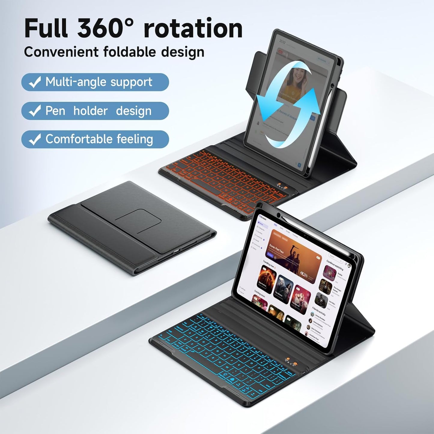 Keyboard Case for iPad 9th/8th/7th Generation 10.2 inch 2021/2020/2019 & ipad Pro 10.5-inch & ipad Air 3 2019-Backlit Detachable keyboard 360° Rotatable Folio Cover with upper pencil holder-(Black)