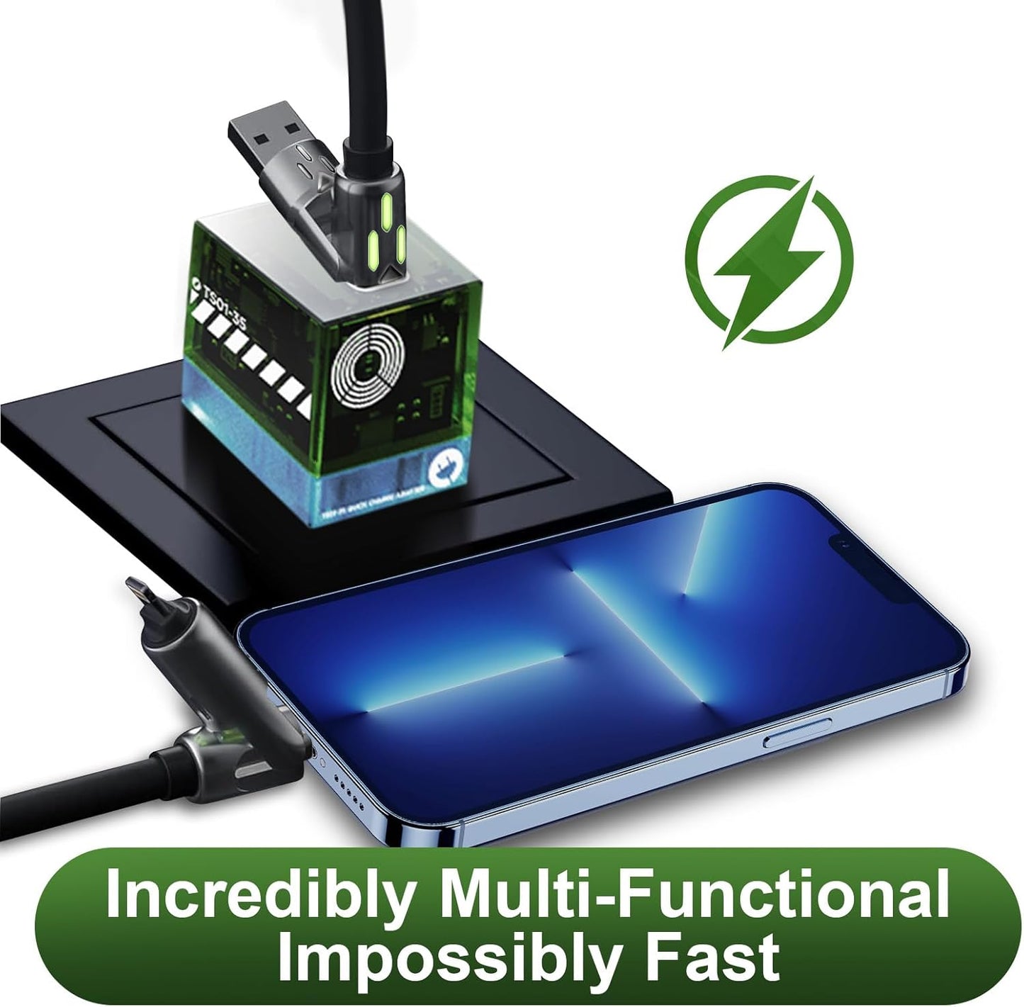 KerrKim 240W 4-in-1 Multi Fast USB Charging Cable with Breathing Light, USB A Type C Lightning Cable for iPhone 16 15 14 13 12 11 Pro Max iPad Samsung Galaxy MacBook iPad Tablets & More (6FT, Black)