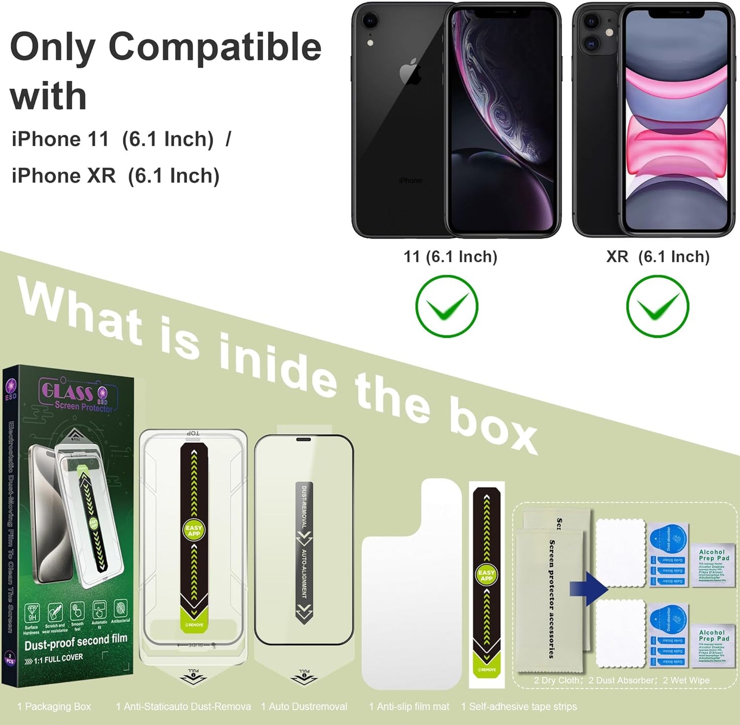 (2-Pack Ultra HD Clear Screen Protector for iPhone 11/XR (6.1-Inch),9H Tempered Glass,Full Coverage,Anti-Fingerprint,Auto Dust Removal,Bubble-Free,Easy Installation