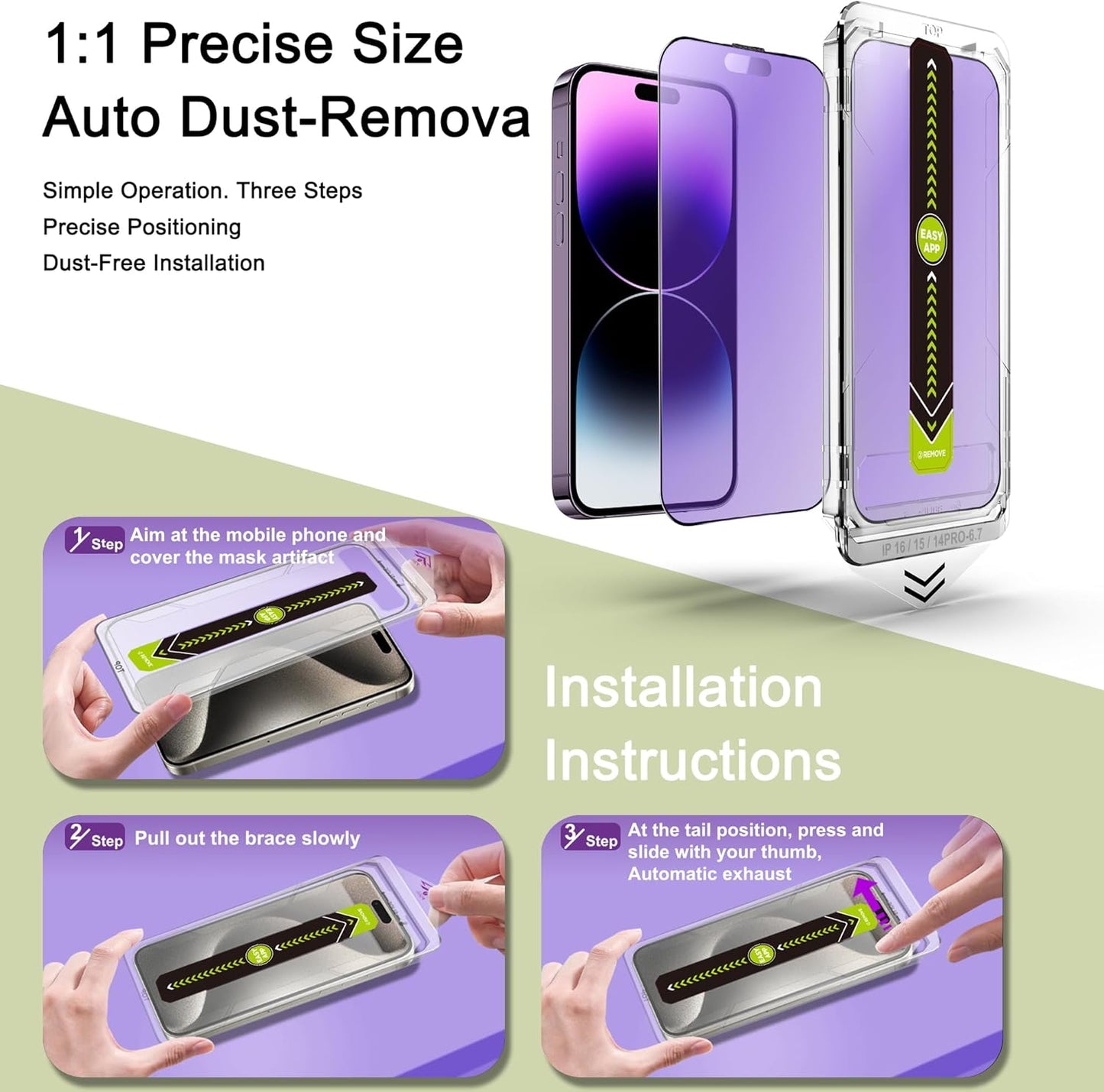 (2-Pack Anti Blue Light Matte Screen Protector for iPhone 14 Pro Max/15 Plus/16 Plus (6.7-Inch),9H Tempered Glass,Anti-Glare,Full Coverage,Anti-Fingerprint,Auto Dust Removal,Bubble-Free