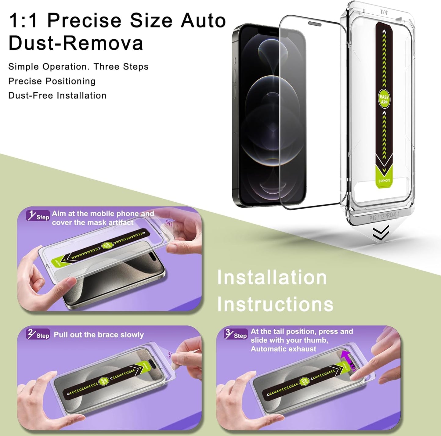 (2-Pack Ultra HD Clear Screen Protector for iPhone 12/12 Pro (6.3-Inch),9H Tempered Glass,Full Coverage,Anti-Fingerprint,Auto Dust Removal,Bubble-Free,Easy Installation