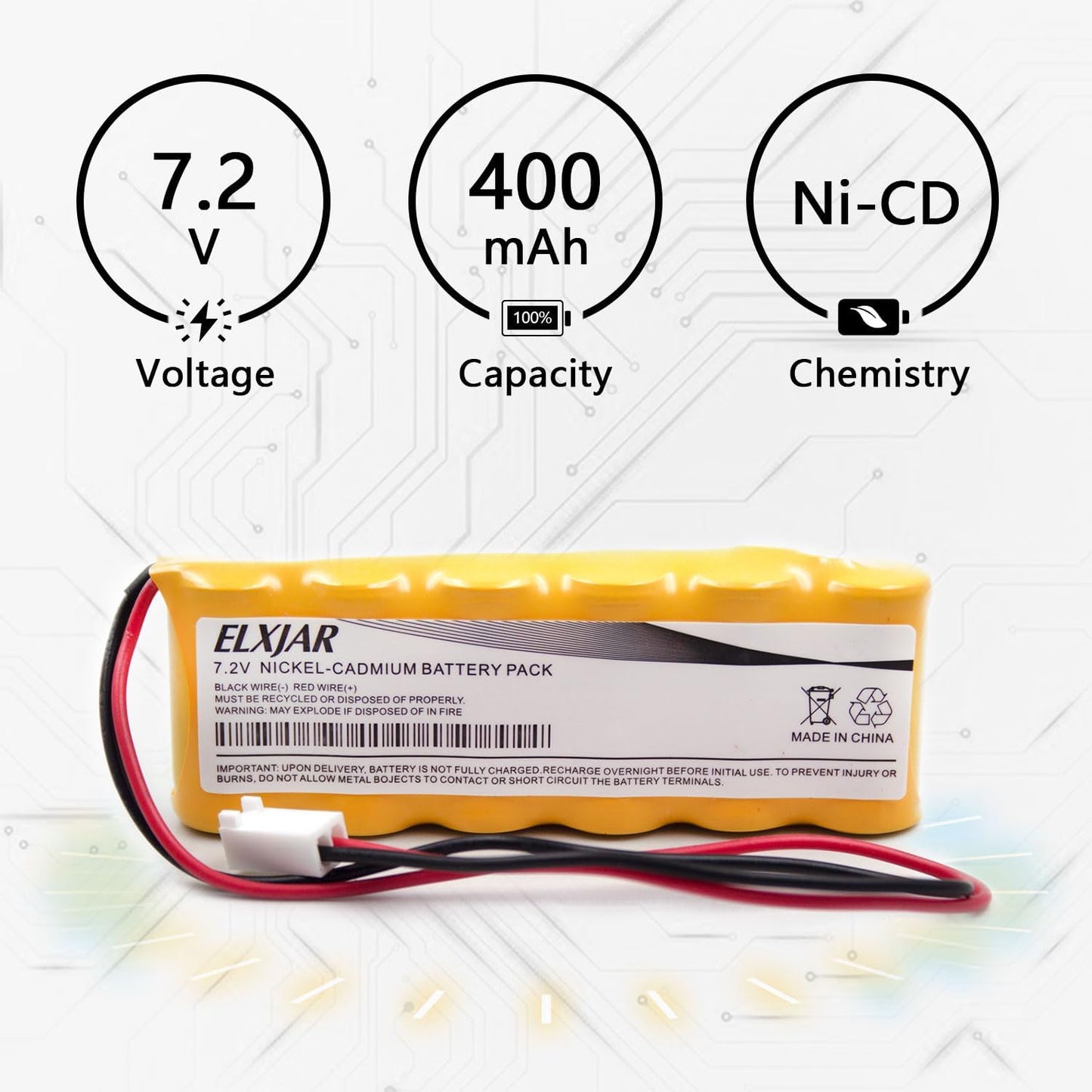 (2-Pack) 7.2V 400mAh Ni-CD Replacement Battery Pack for Rath Microtech Elevator Smartphone RP7300110 RP7000110 Custom-118 OSA229 with B830EC Connector