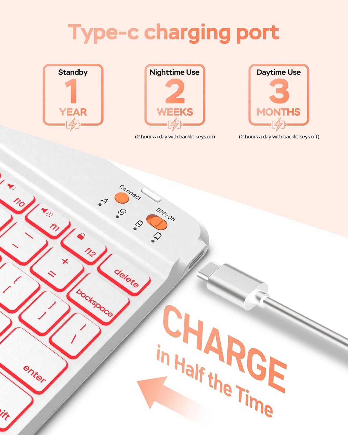 Keyboard Case for iPad 9th 8th 7th Generation Case 10.2" - 7 Colors Backlit Detachable Folio Keyboard Cover with Pencil Holder for iPad Pro 10.5" / iPad Air 3rd Gen (Pink)