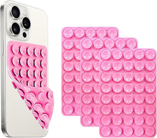 (3 Pack) Double Sided Silicone Suction Cup Phone Case Mount, Hands-Free Silicon Phone Grip with Higher Suction Power for Selfies and Videos, Non Slip Phone Accessories, Pink