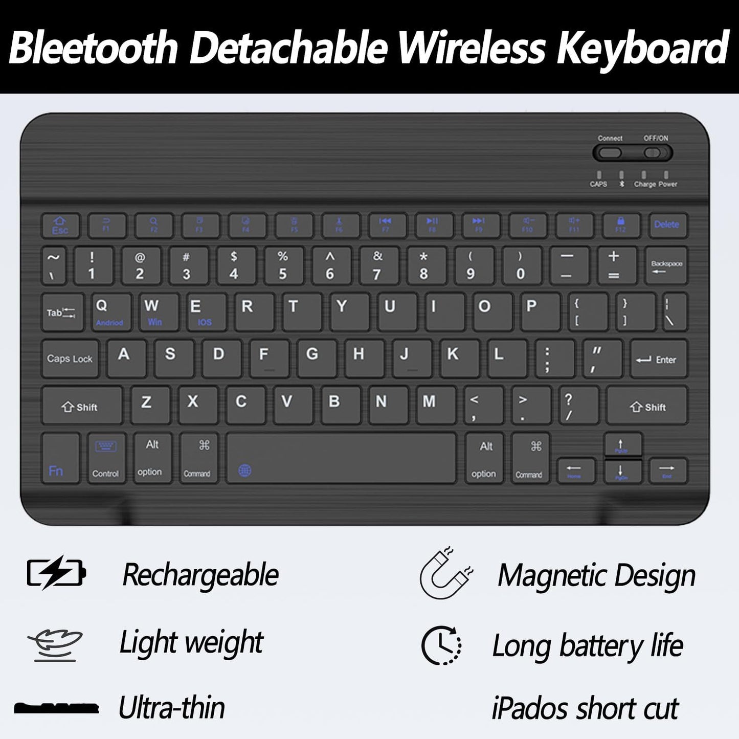 Keyboard Case for iPad 11th 10th Generation - iPad 10th Generation Case with Detachable Wireless Keyboard - Smart Folio Cover with Pencil Holder for 11-inch A16 2025 10.9-inch 2022, Black