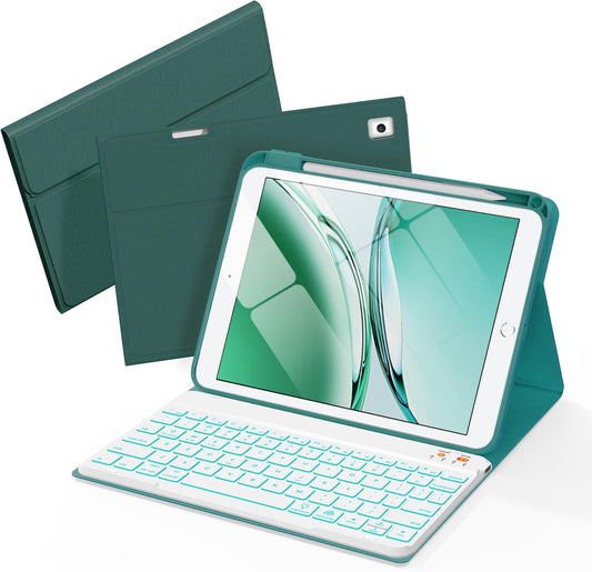 Keyboard Case for iPad 9th 8th 7th Generation 10.2" - 7 Colors Backlit Detachable Folio Keyboard Cover with Pencil Holder for iPad Pro 10.5" / iPad Air 3rd Gen (Cyan)