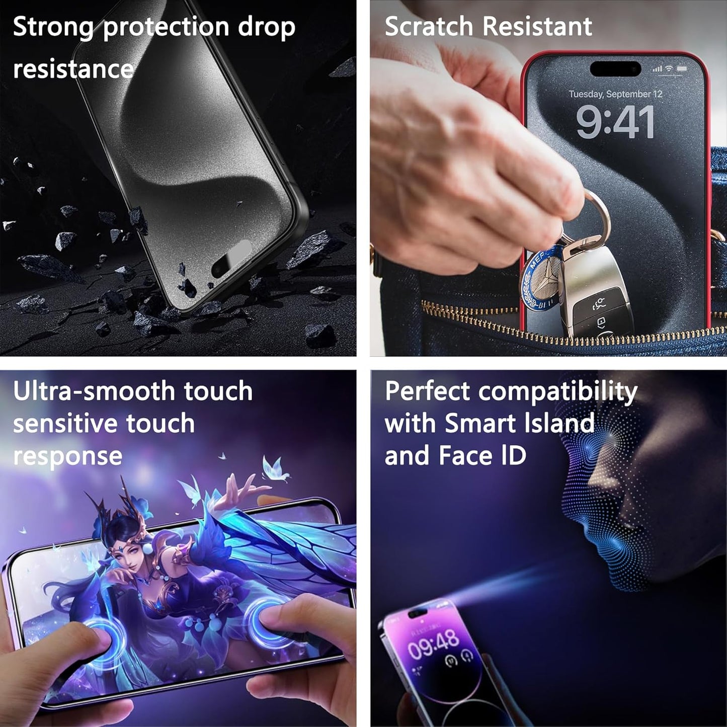 (2-Pack Anti Blue Light Matte Screen Protector for iPhone 14 Pro Max/15 Plus/16 Plus (6.7-Inch),9H Tempered Glass,Anti-Glare,Full Coverage,Anti-Fingerprint,Auto Dust Removal,Bubble-Free