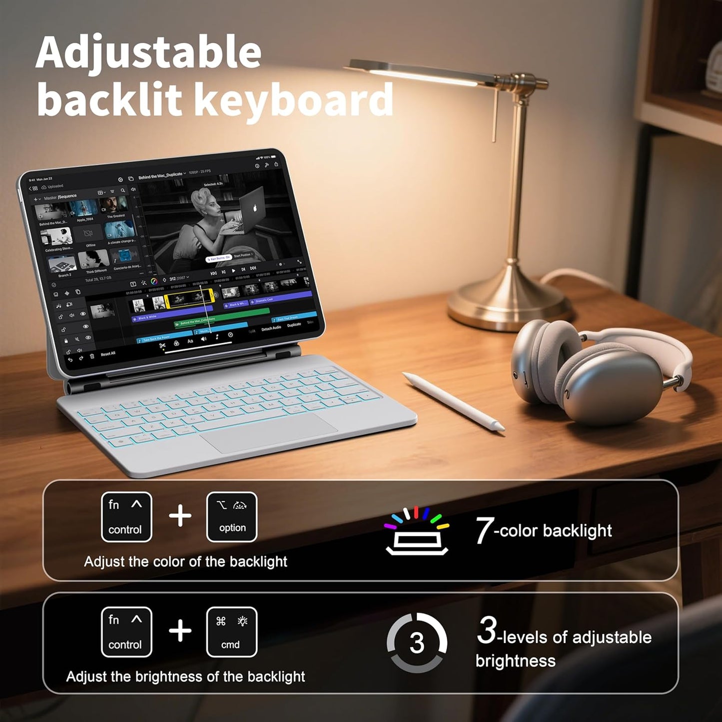 Keyboard Case for iPad 11th (A16, 2025) and iPad 10th Generation (10.9" 2022), Magic Keyboard for ipad 10th Generation with Multi-Touch Trackpad, Floating Cantilever Stand, Backlit Keys (White)