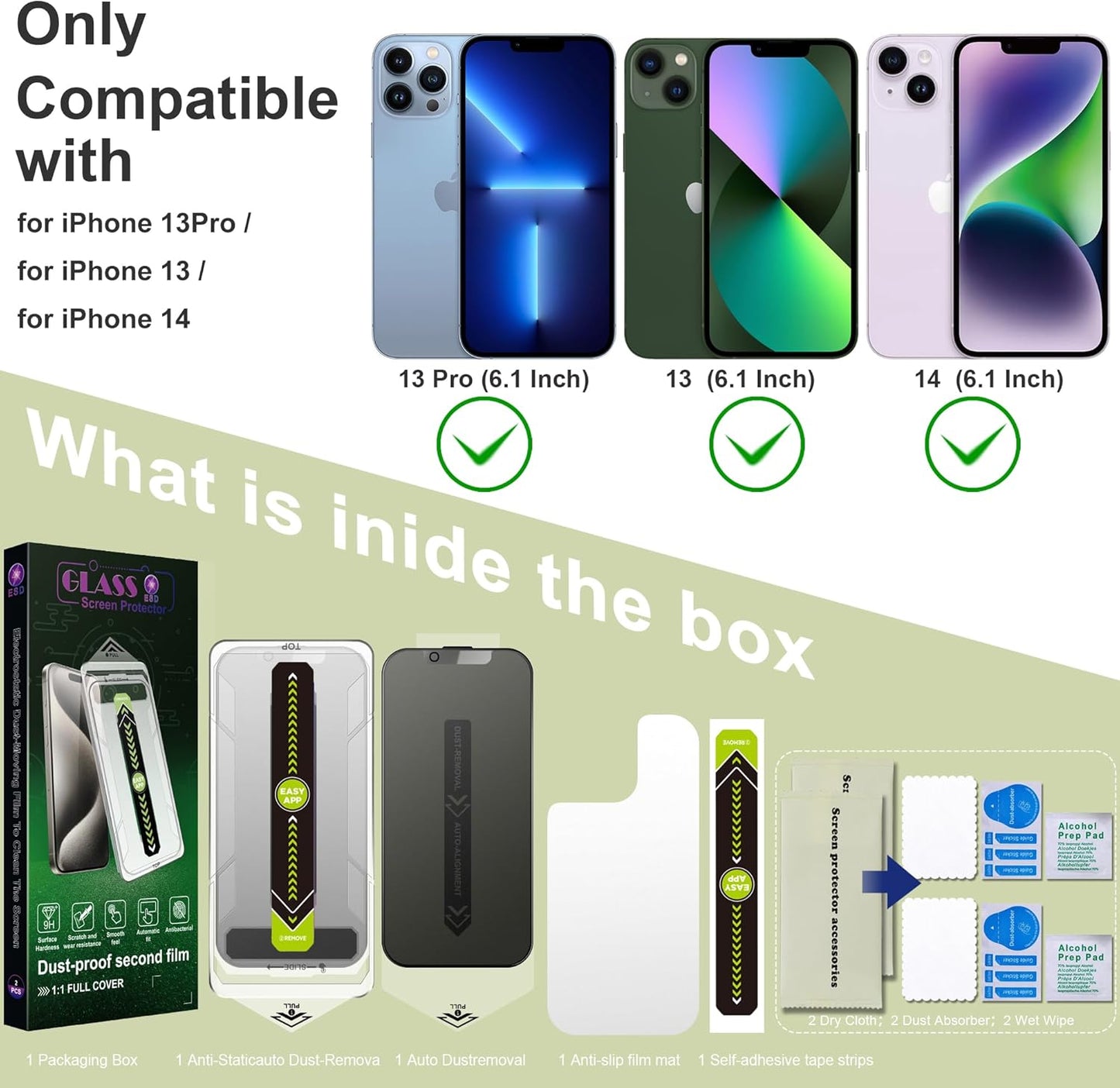 (2-Pack Anti-Spy Privacy Screen Protector for iPhone 16e/13/13 Pro/14(6.1-Inch),9H Tempered Glass,Full Coverage,Anti-Fingerprint,Auto Dust Removal,Bubble-Free,Easy Installation