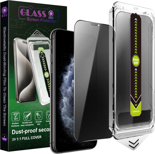 (2-Pack Anti-Spy Privacy Screen Protector for iPhone 11 Pro Max/XS Max(6.5-Inch),9H Tempered Glass,Full Coverage,Anti-Fingerprint,Auto Dust Removal,Bubble-Free,Easy Installation