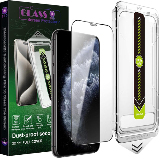 (2-Pack Ultra HD Clear Screen Protector for iPhone X/XS/11 Pro (5.8-Inch),9H Tempered Glass,Full Coverage,Anti-Fingerprint,Auto Dust Removal,Bubble-Free,Easy Installation